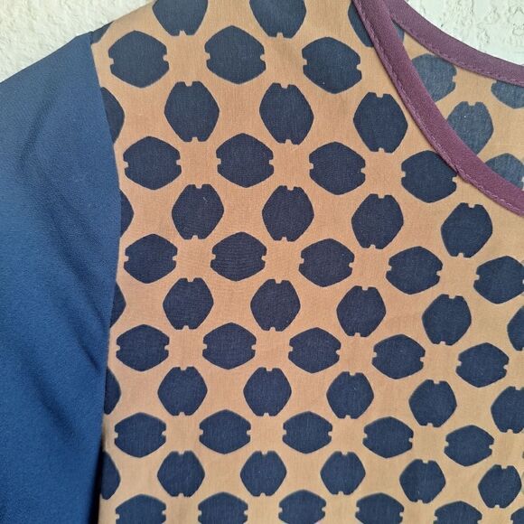 Anthropologie Everly polka dot shift dress small tan and blue - Picture 4 of 7